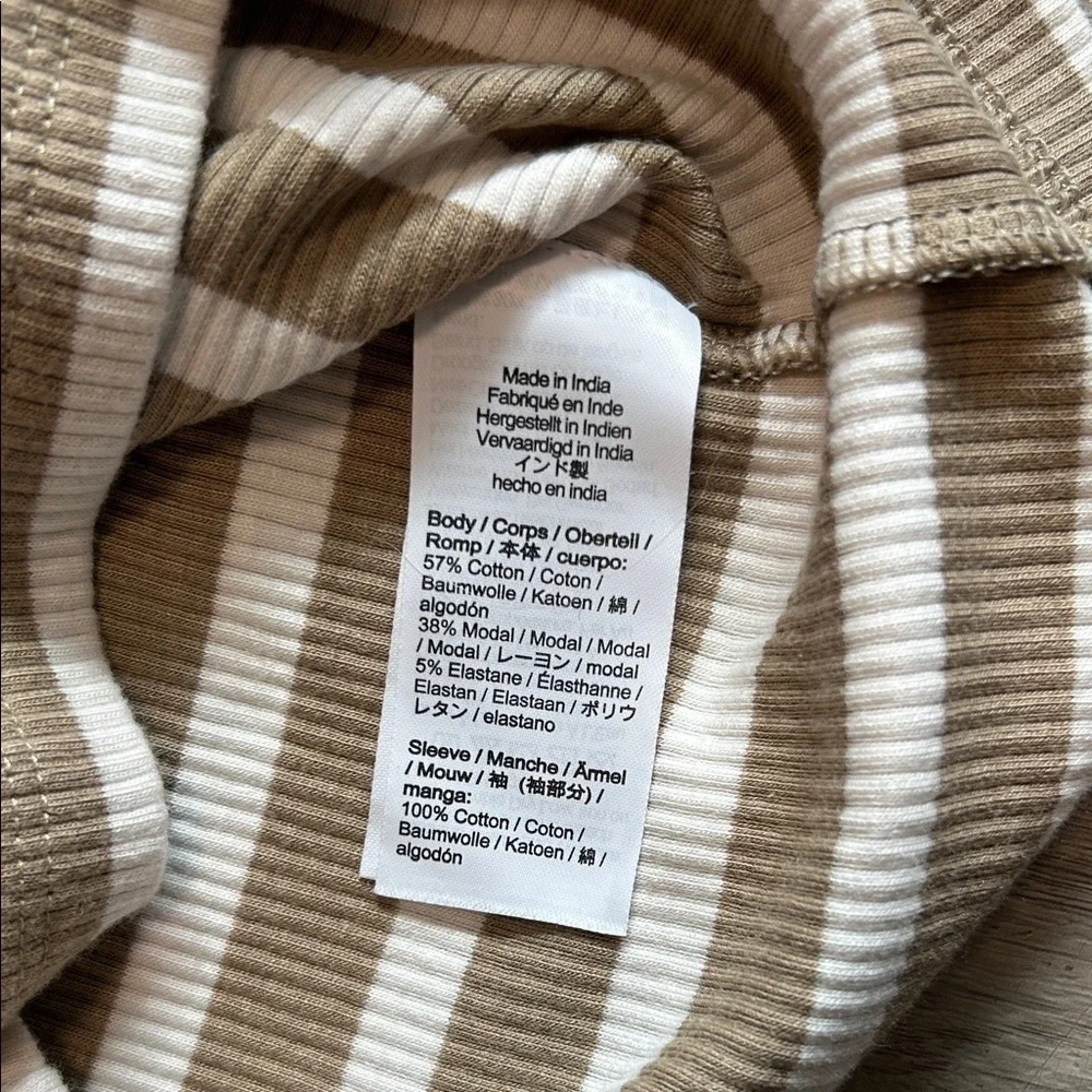 J. Crew Beige and White Striped Puff Sleeve Blouse